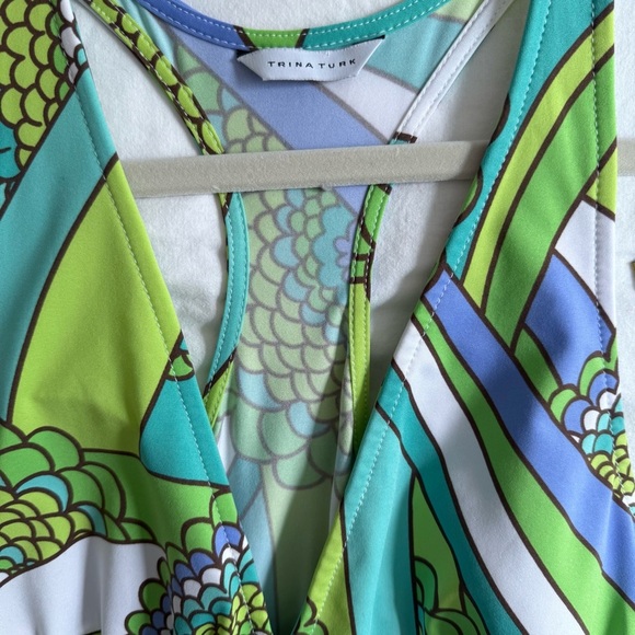 TRINA TURK Vibrant Abstract Print Racerback Maxi Dress Green Blue Small S - Picture 7 of 8